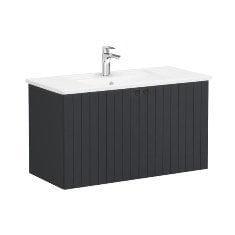 Vitra Root Groove 69307 Lavabo Dolabı, Kapaklı, 100 Cm, Mat Grafit, Köşeli Lavabolu